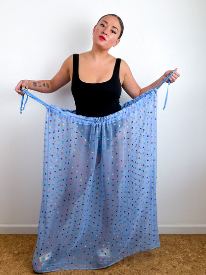 THE SKIRT Blue Rainbow Dots Silk Chiffon