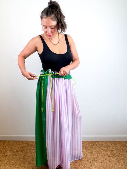 THE SKIRT Green Lavender Stripes Reversible Chiffon