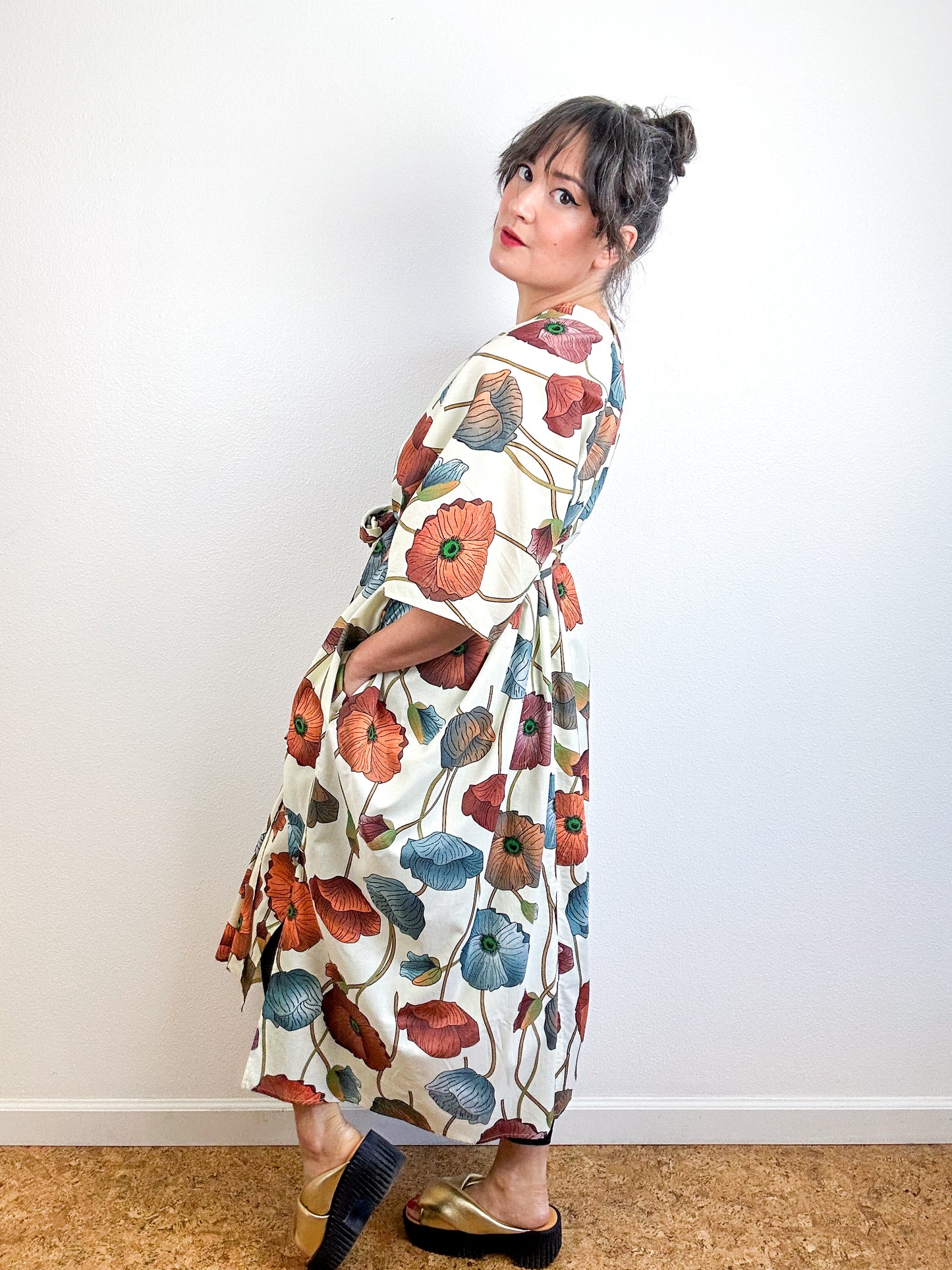 Print Duster Kimono Ivory Poppy Cotton Lawn