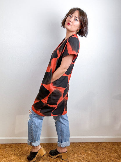 Hand-Dyed Mini Smock Dress Rust Black Brush