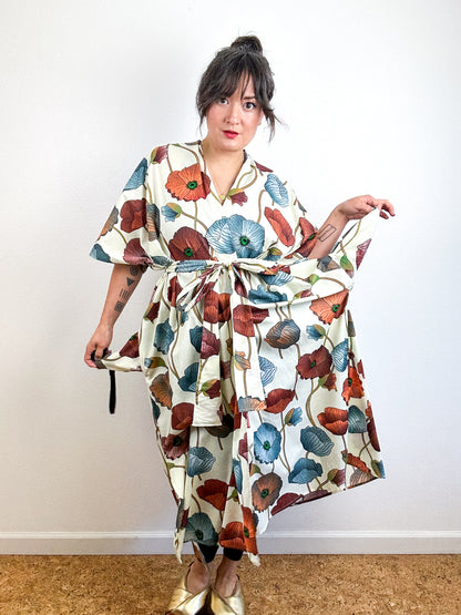 Print Duster Kimono Ivory Poppy Cotton Lawn