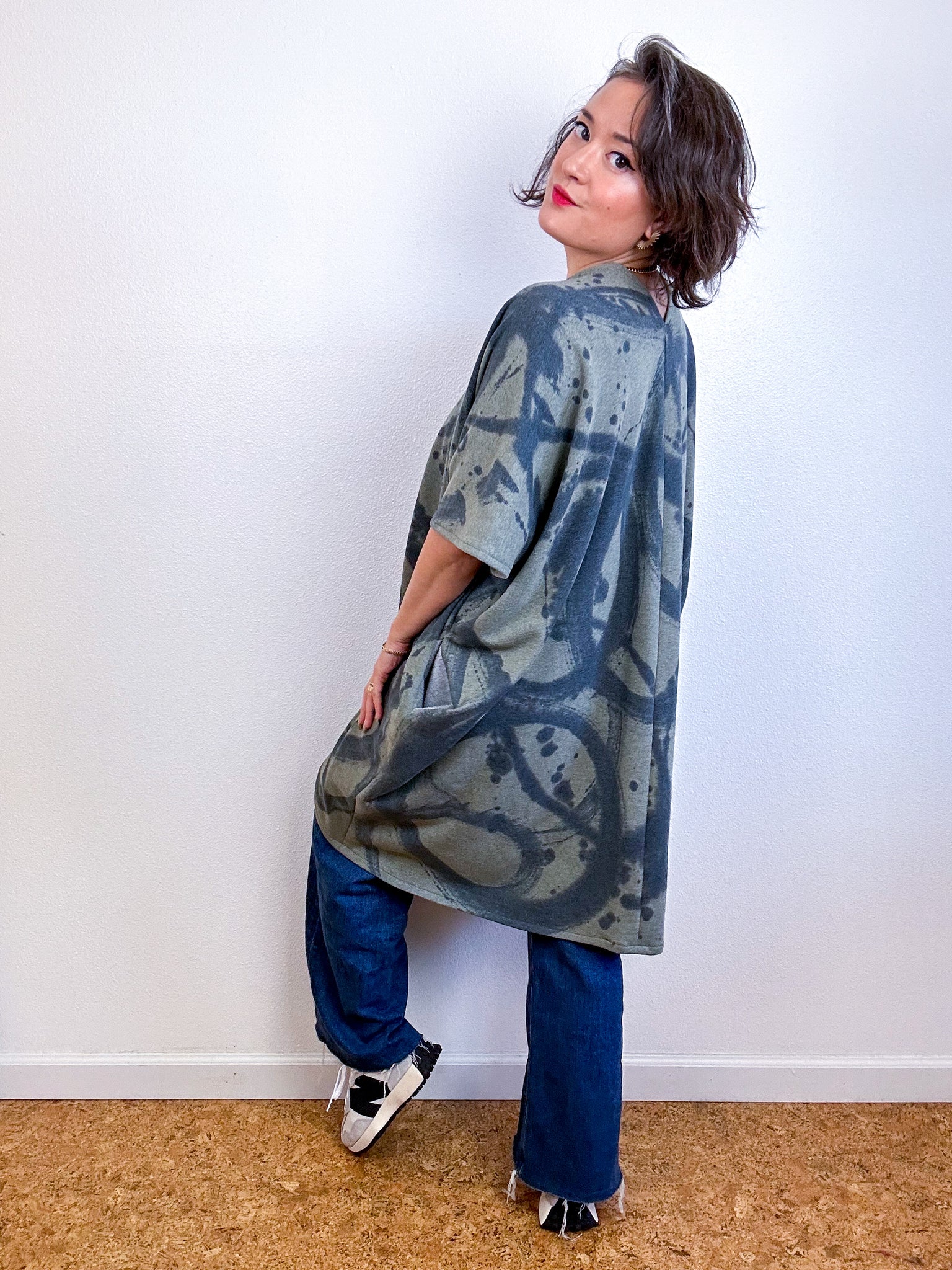 Oversized Hand-Dyed Sweatshirt Smock Dress Olive Sumi