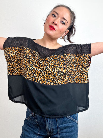 Scrappy Crop Copper Leopard Black