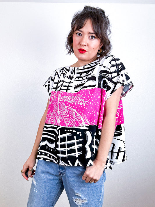 Scrappy Crop Black Pink Print
