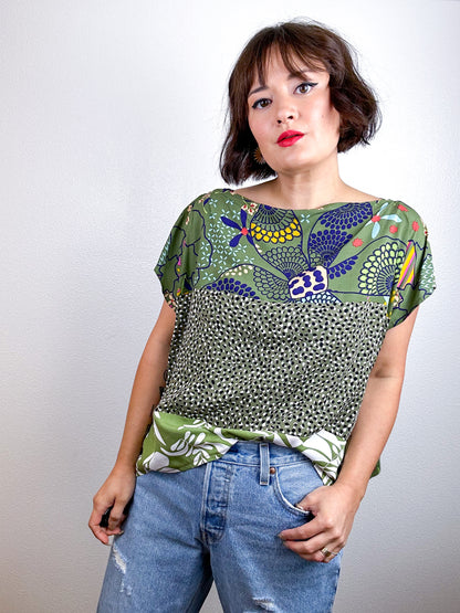 Scrappy Crop Olive Mixed Print