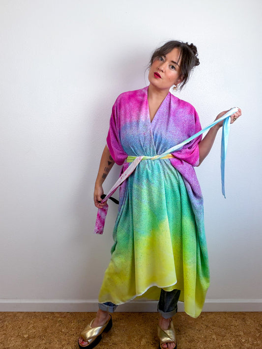 Hand-Dyed High Low Kimono Funfetti