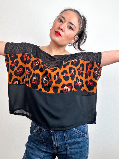 Scrappy Crop Copper Leopard Black