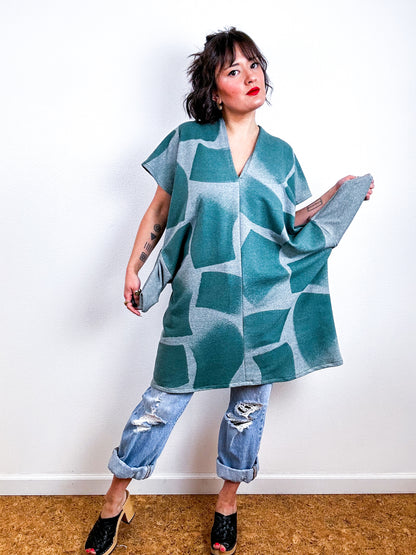 Hand-Dyed Mini Sweatshirt Smock Dress Green Brushtrokes