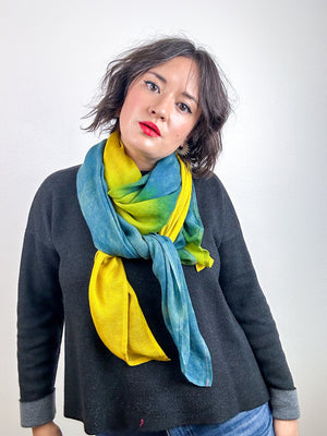 Hand-Dyed Two Tone Gauze Scarf Teal Goldenrod