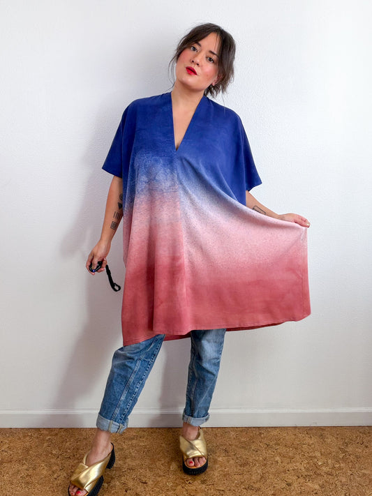 Hand-Dyed Linen Blend Caftan Dress Midnight Blush Terracotta Gradient