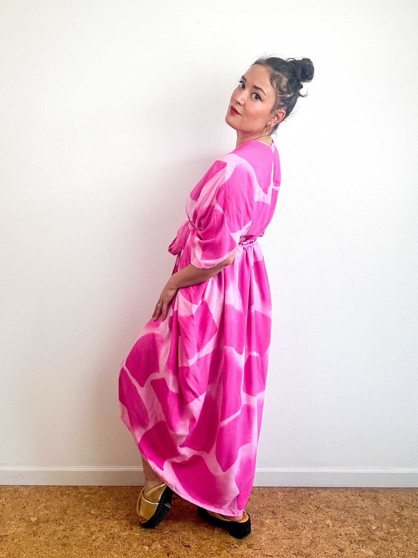 Hand-Dyed High Low Kimono Powder Pink Brush