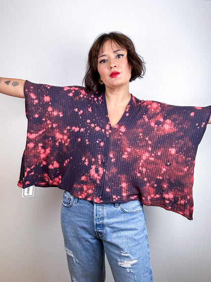 Crop V Sweater Navy Peach Speckle