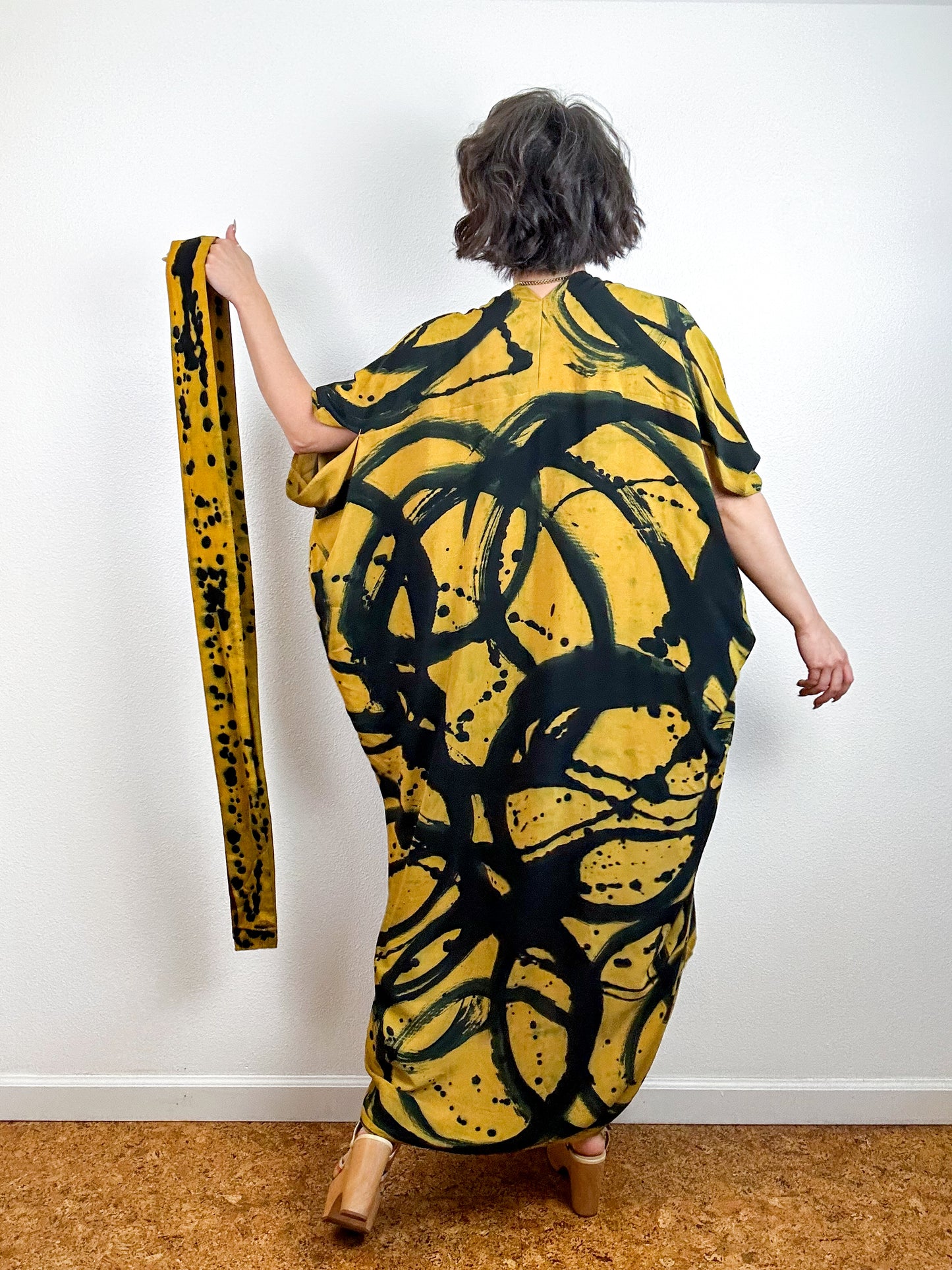 Hand-Dyed High Low Kimono Marigold Black Sumi