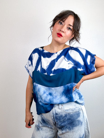 Hand-Dyed Bamboo Scrappy Crop Indigo Teal Mix