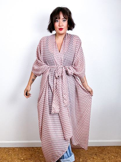 Print High Low Kimono Blush Dots Chiffon