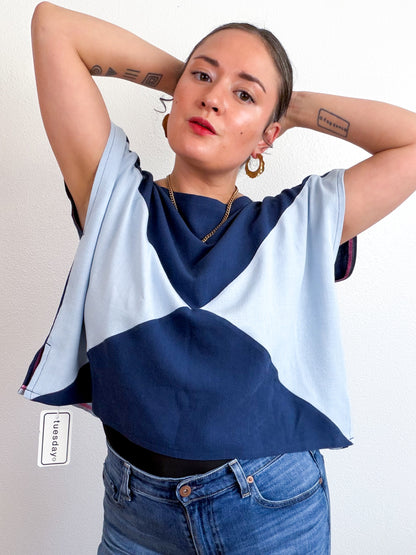 Linen Blend Flip Crop Navy Aqua