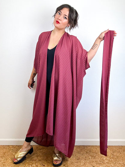 Print High Low Kimono Maroon Gingham Chiffon