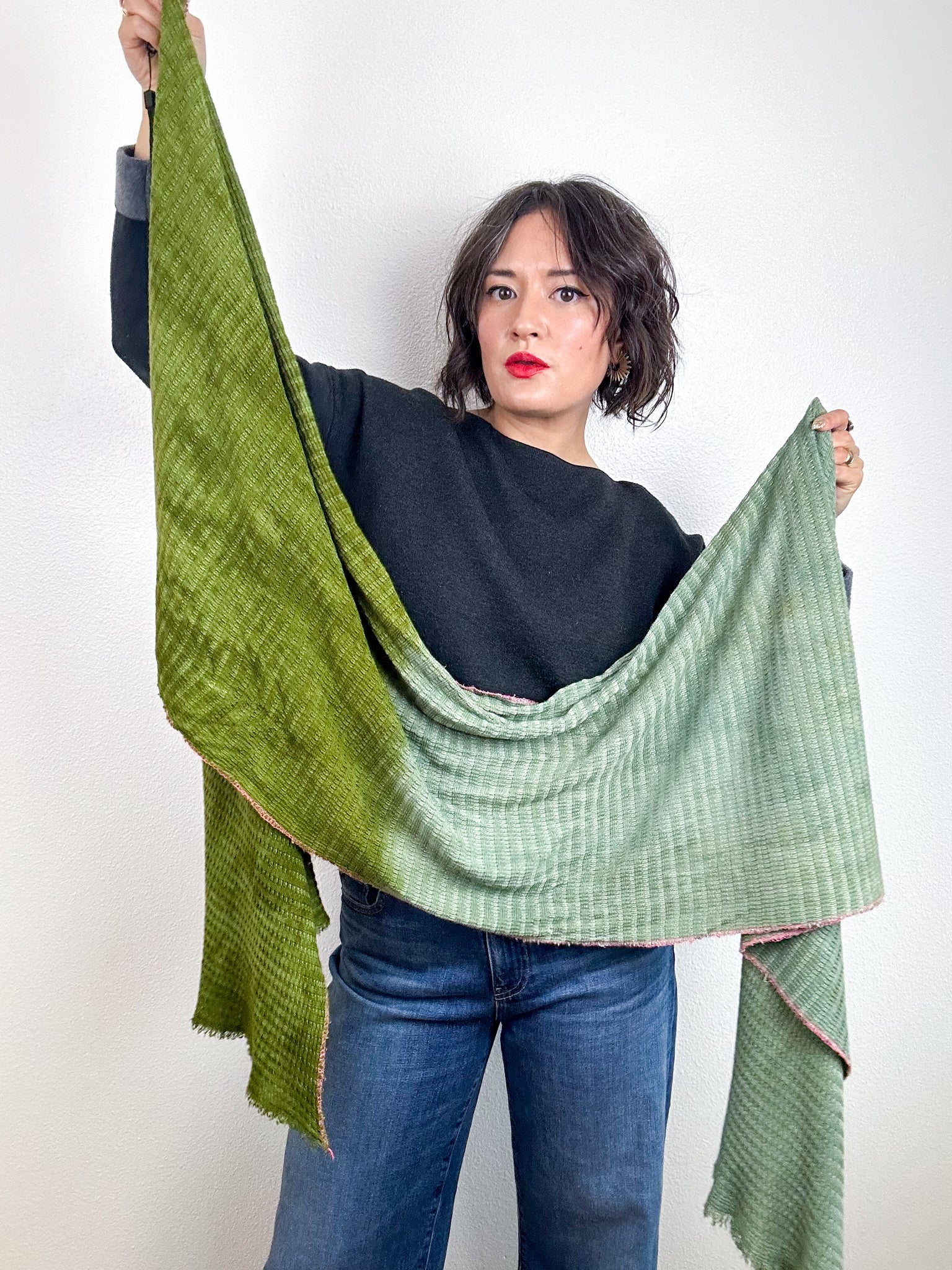 Hand-Dyed Two Tone Knit Scarf Moss Sage