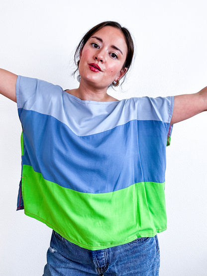 Scrappy Crop Blue Lime Colorblock