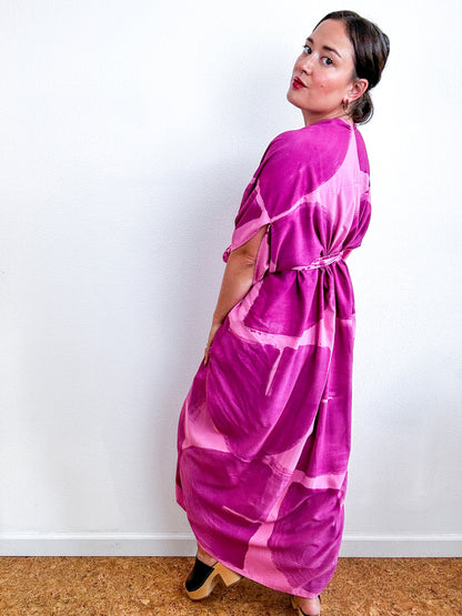 Hand-Dyed High Low Kimono Pink Amethyst Arc