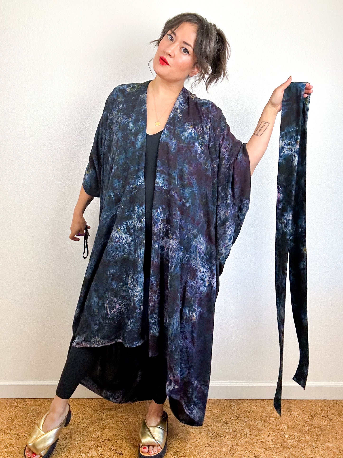 Hand-Dyed High Low Kimono Deconstructed Raven