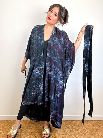 Hand-Dyed High Low Kimono Deconstructed Raven