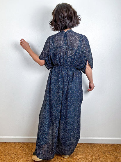 Print High Low Kimono Navy Confetti Chiffon