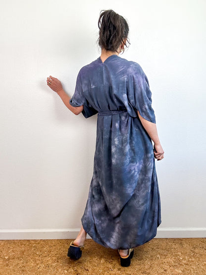 Hand-Dyed High Low Kimono Wisteria Grey Watercolor