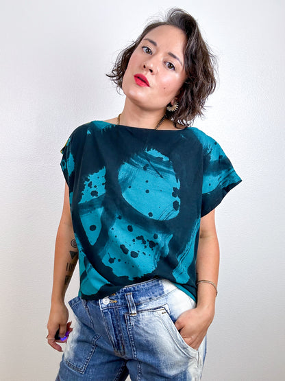 Hand-Dyed Linen Blend Flip Crop Teal Brass Sumi