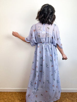 Print High Low Kimono Baby Blue Floral Chiffon