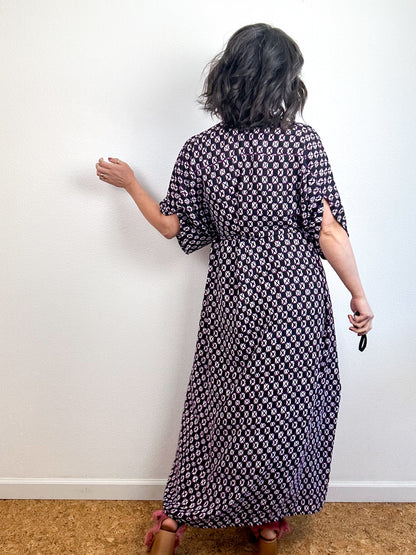 Print High Low Kimono Purple Faux Shibori Georgette