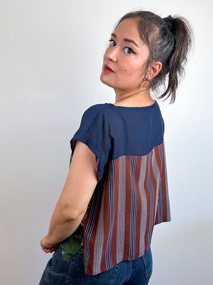 Scrappy Crop Navy Floral Stripes