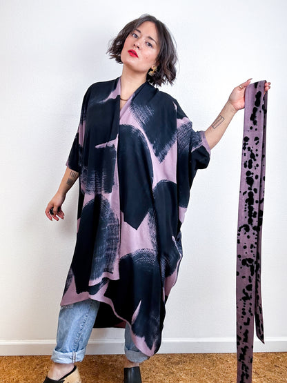 Hand-Dyed High Low Kimono Mauve Black Arc