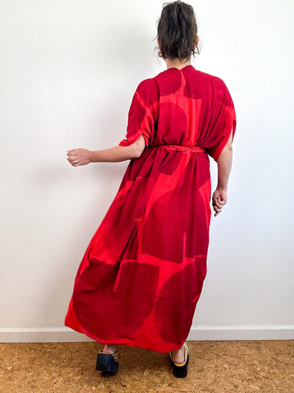 Hand-Dyed High Low Kimono Scarlet Maroon Arc