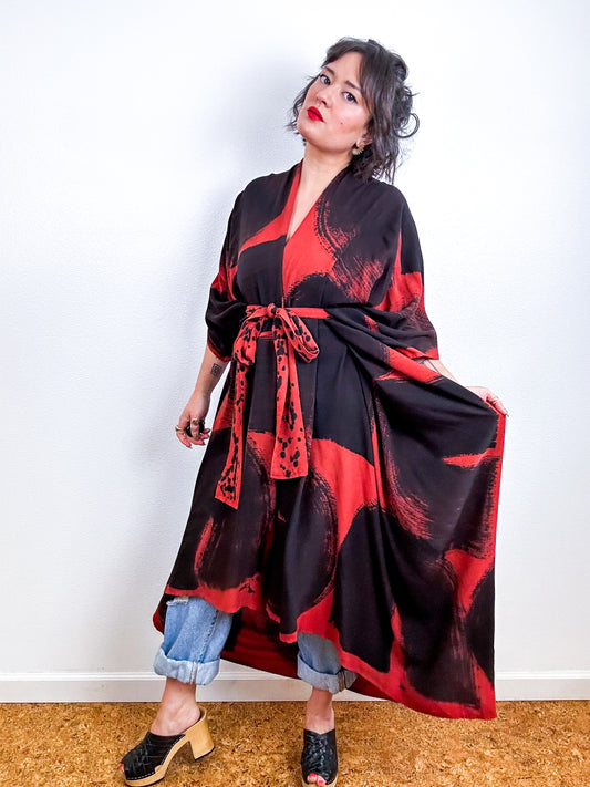 Hand-Dyed High Low Kimono Rust Black Arc