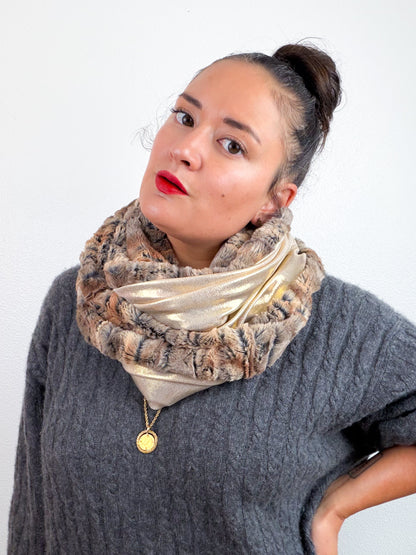 Faux Fur Circle Scarf Amber Metallic Gold