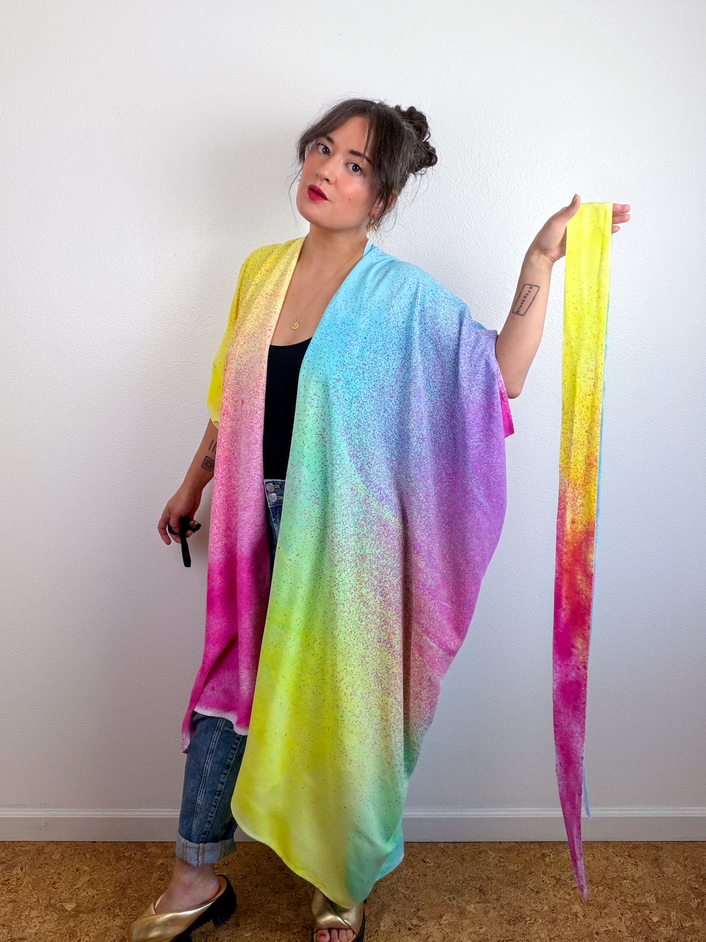 Hand-Dyed High Low Kimono Funfetti B