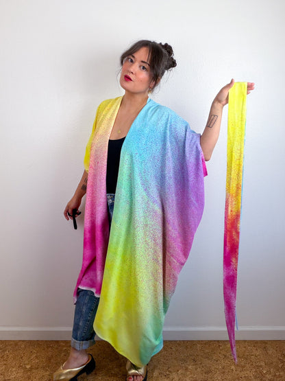 Hand-Dyed High Low Kimono Funfetti B