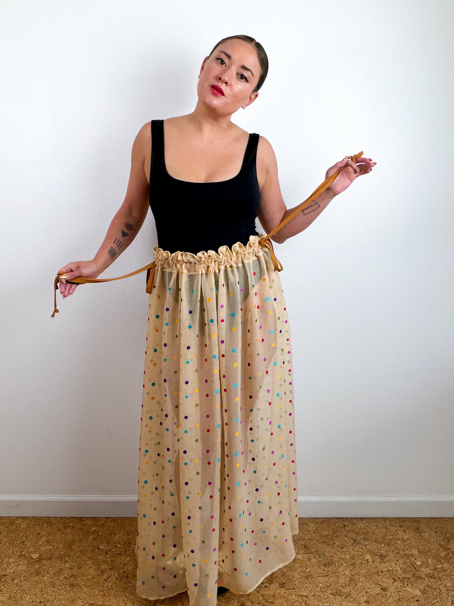 THE SKIRT Ivory Rainbow Dots Silk Chiffon