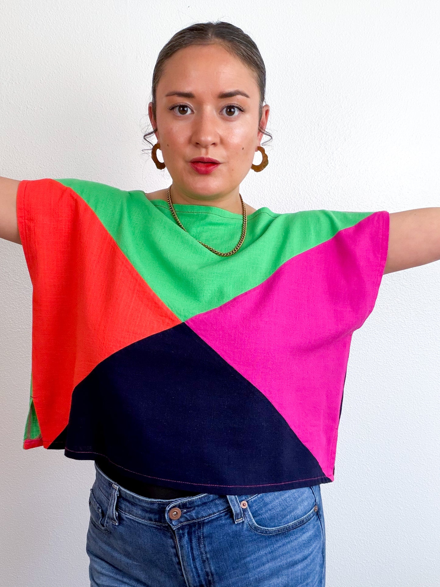 Linen Blend Flip Crop Fuchsia Navy Green Orange