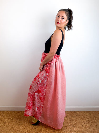 THE SKIRT Coral Crinkle Red Floral Reversible Chiffon