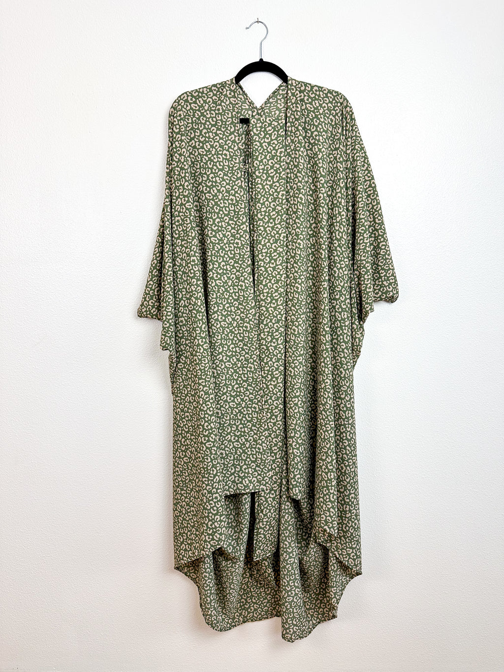 High Low Kimono Olive Leopard Bubble Crepe