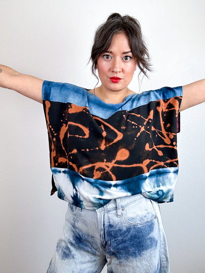 Hand-Dyed Bamboo Scrappy Crop Teal Black Rust Mix
