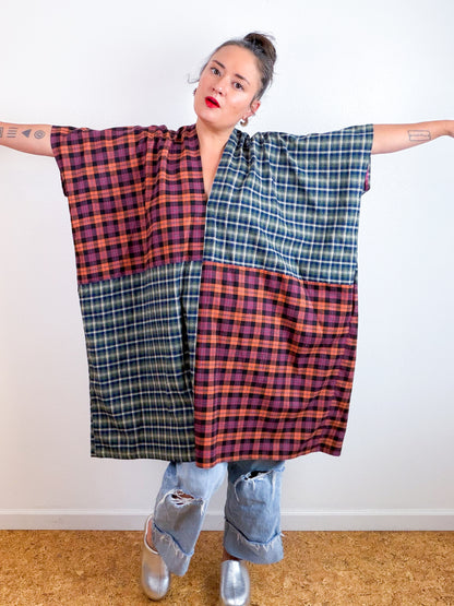 Plaid Flannel Caftan Dress Olive Rust