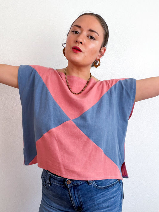 Linen Blend Flip Crop Rose Blue