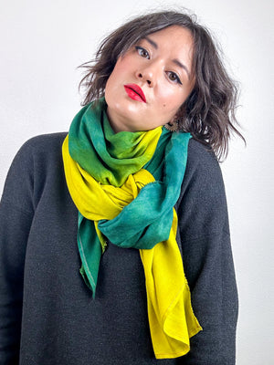 Hand-Dyed Two Tone Bamboo Scarf Forest Chartreuse