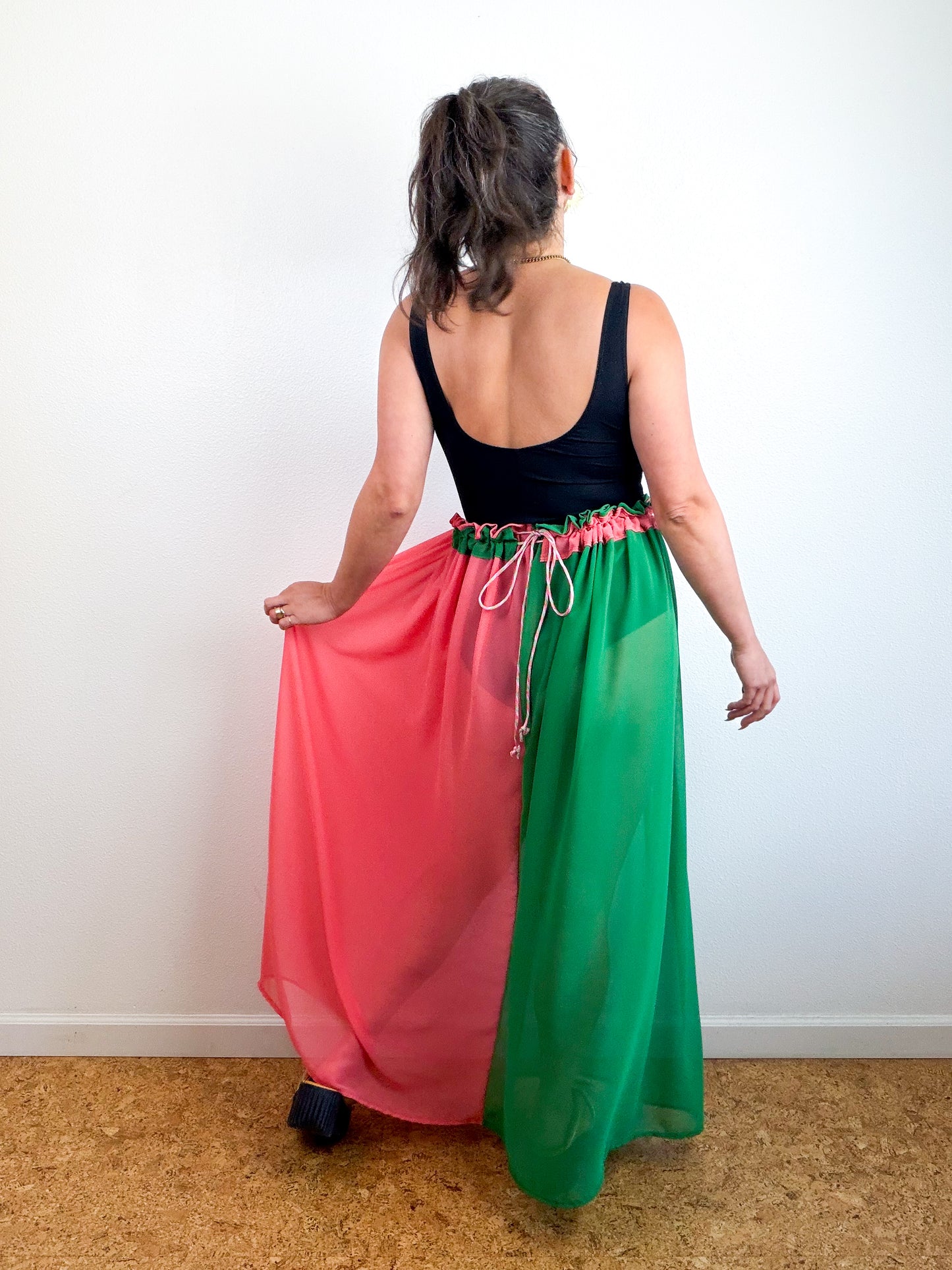 THE SKIRT Coral Green Reversible Chiffon