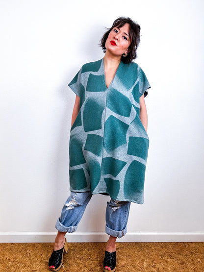 Hand-Dyed Mini Sweatshirt Smock Dress Green Brushtrokes