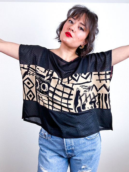 Scrappy Crop Black Tan Print