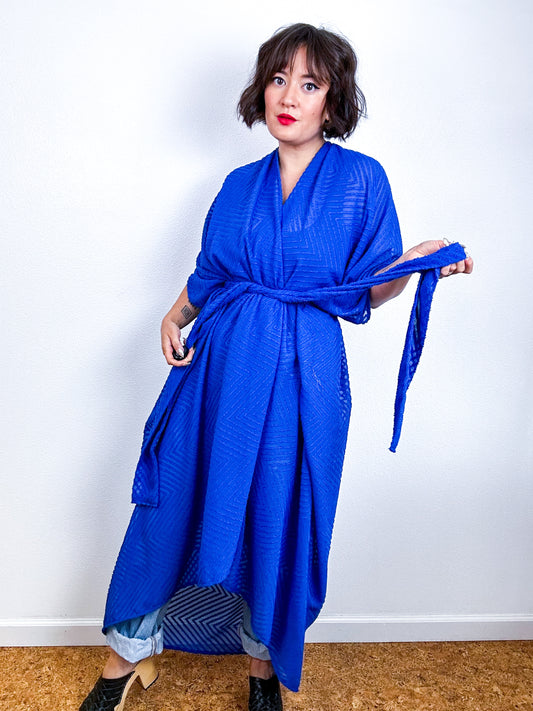 Solid High Low Kimono Royal Blue Chevron Chiffon